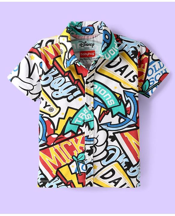 Babyhug Disney Single Jersey Knit Half Sleeves Shirt & T-Shirt With Mickey Mouse Print - Multicolor