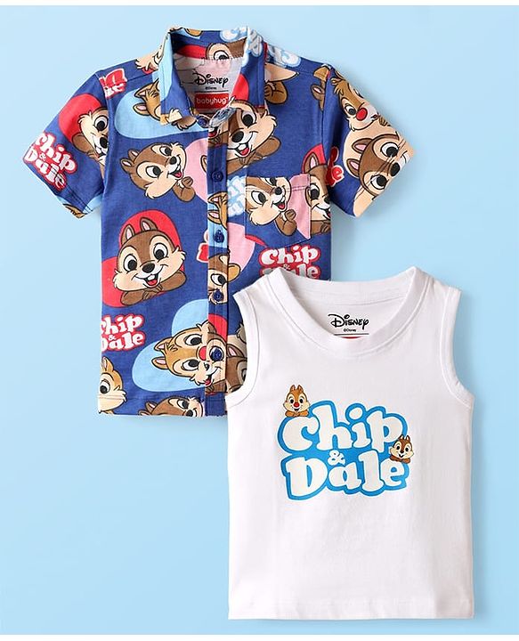 Babyhug Disney Cotton Knit Half Sleeves Shirt & T-Shirt With Chip N' Dale Print - Navy Blue