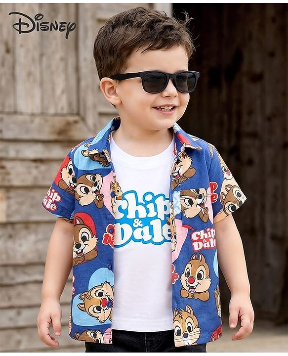 Babyhug Disney Cotton Knit Half Sleeves Shirt & T-Shirt With Chip N' Dale Print - Navy Blue