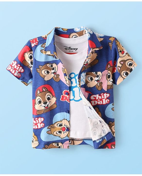 Babyhug Disney Cotton Knit Half Sleeves Shirt & T-Shirt With Chip N' Dale Print - Navy Blue