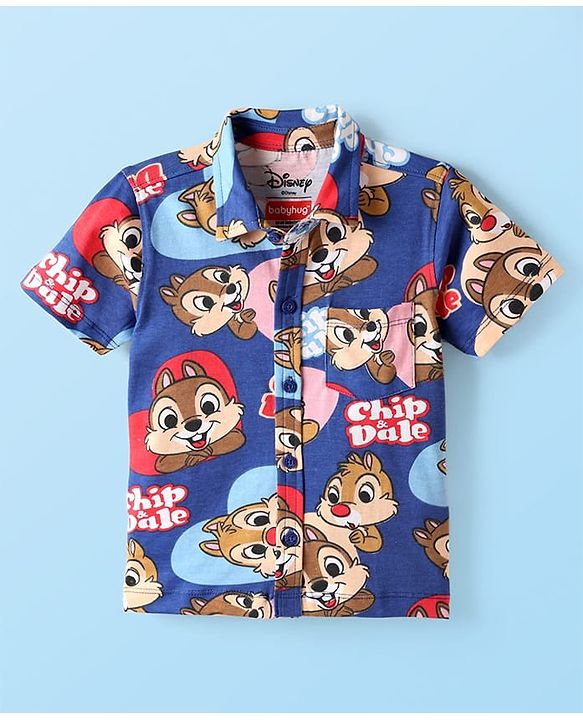 Babyhug Disney Cotton Knit Half Sleeves Shirt & T-Shirt With Chip N' Dale Print - Navy Blue