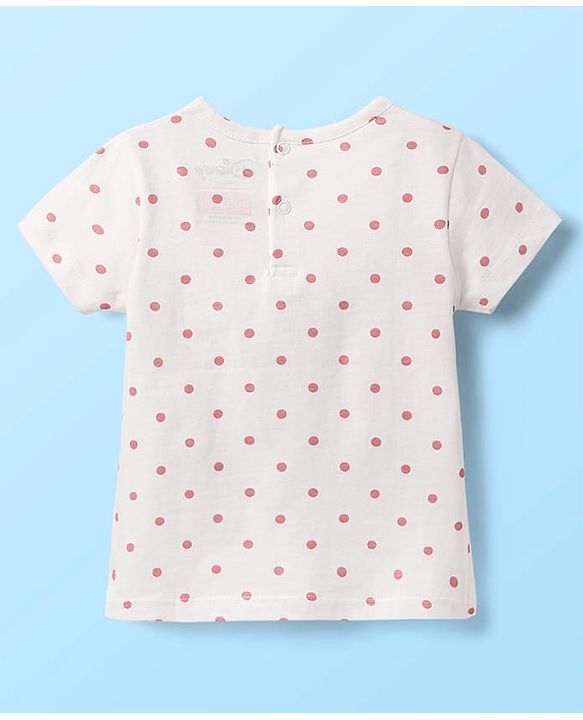 Babyhug Disney Single Jersey Knit Half Sleeves T-Shirt With Frock & Chip N Dale Print & Frill Detailing - White & Pink