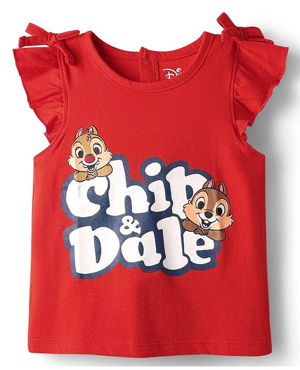 Babyhug Disney Single Jersey Knit Frill Sleeve T-Shirt & Short With Chip N Dale Graphics - Red & Blue