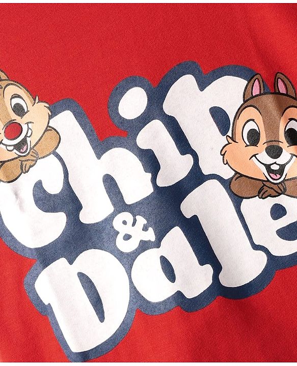 Babyhug Disney Single Jersey Knit Frill Sleeve T-Shirt & Short With Chip N Dale Graphics - Red & Blue