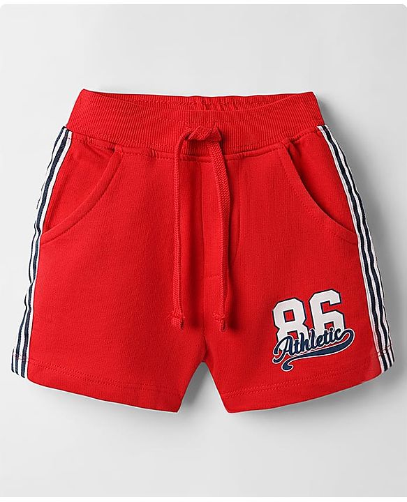 Babyhug Terry Cotton Knit Mid Thigh Length Shorts With Text Print - Red
