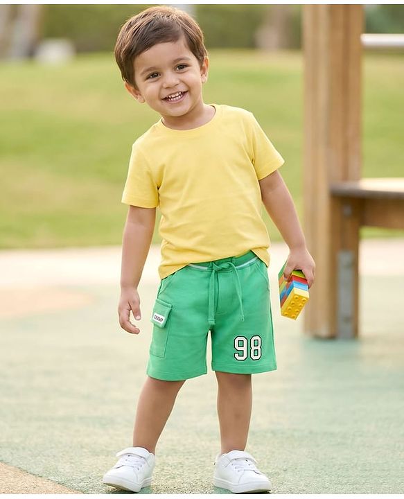 Babyhug Cotton Terry Knit Mid Thigh Shorts With Number Print - Green