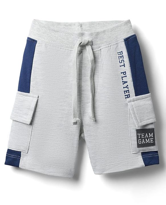 Babyhug Cotton Terry Knit Mid Thigh Shorts With Text Print - Light Grey