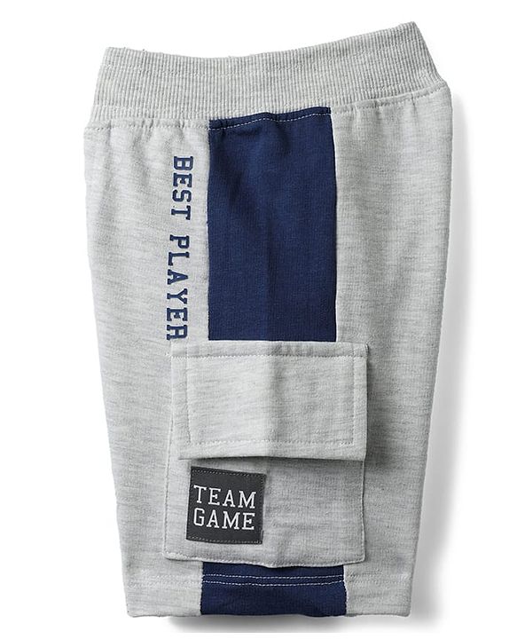 Babyhug Cotton Terry Knit Mid Thigh Shorts With Text Print - Light Grey