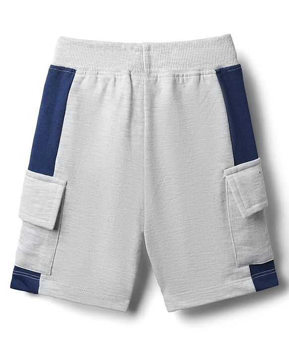 Babyhug Cotton Terry Knit Mid Thigh Shorts With Text Print - Light Grey
