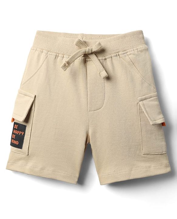Babyhug Cotton Terry Knit Mid Thigh Solid Shorts - Khaki