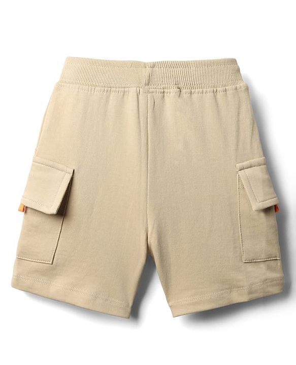 Babyhug Cotton Terry Knit Mid Thigh Solid Shorts - Khaki
