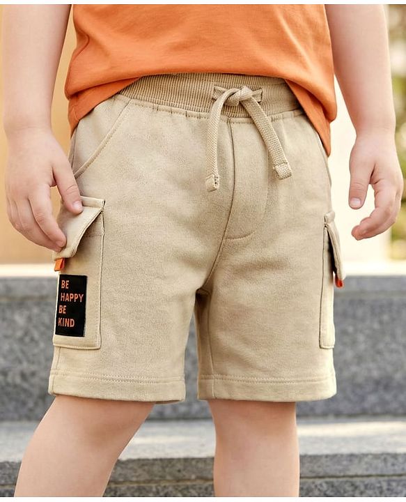 Babyhug Cotton Terry Knit Mid Thigh Solid Shorts - Khaki