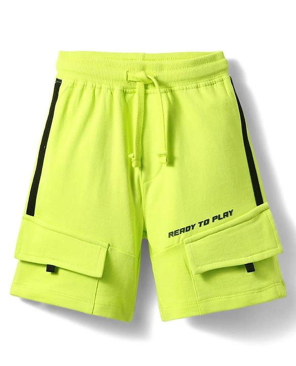 Babyhug Terry Knit Mid Thigh Length Text Printed Shorts With Front Pockets -Lime Green