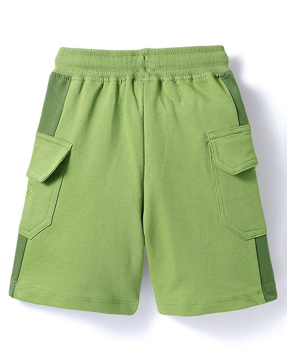Babyhug Terry Knit Mid Thigh Length Cut & Sew Adventure Text Printed Shorts With Side Pockets - Green