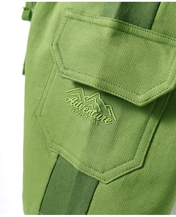 Babyhug Terry Knit Mid Thigh Length Cut & Sew Adventure Text Printed Shorts With Side Pockets - Green