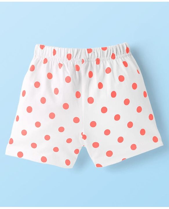 Babyhug Cotton Single Jersey Knit Mid Thigh Shorts With Polka Dots & Number Print Pack Of 2 - Pink & White