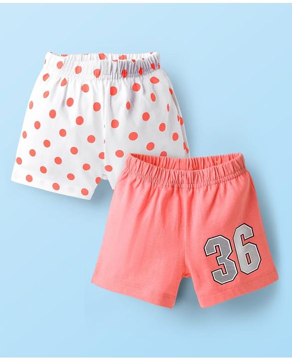 Babyhug Cotton Single Jersey Knit Mid Thigh Shorts With Polka Dots & Number Print Pack Of 2 - Pink & White