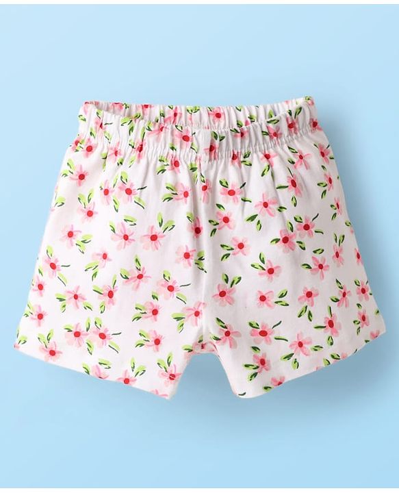 Babyhug Cotton Single Jersey Knit Mid Thigh Shorts With Floral & Number Print Pack Of 2 - Pink