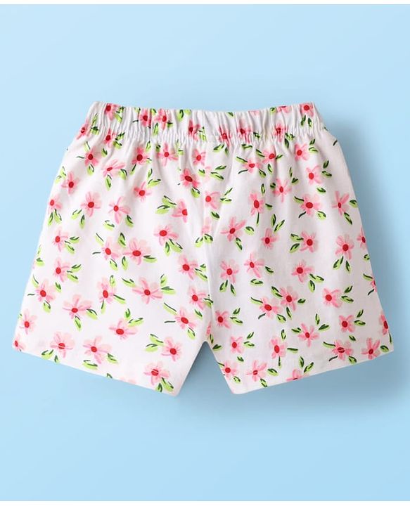 Babyhug Cotton Single Jersey Knit Mid Thigh Shorts With Floral & Number Print Pack Of 2 - Pink