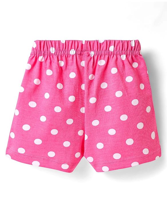 Babyhug Cotton Knit Mid Thigh Polka Dots & Smiley Printed Shorts with Bow Applique Pack of 2 - Dark Pink & White