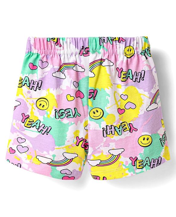 Babyhug Cotton Knit Mid Thigh Polka Dots & Smiley Printed Shorts with Bow Applique Pack of 2 - Dark Pink & White
