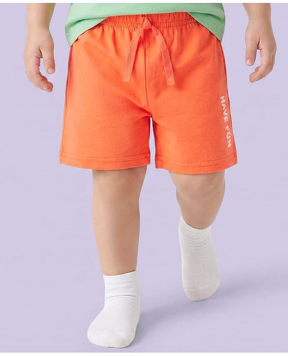 Babyhug Cotton Knit Mid Thigh Shorts with Text Print Pack of 3 - Coral White & Blue