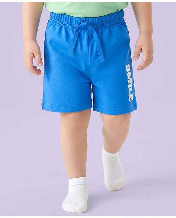 Babyhug Cotton Knit Mid Thigh Shorts with Text Print Pack of 3 - Coral White & Blue