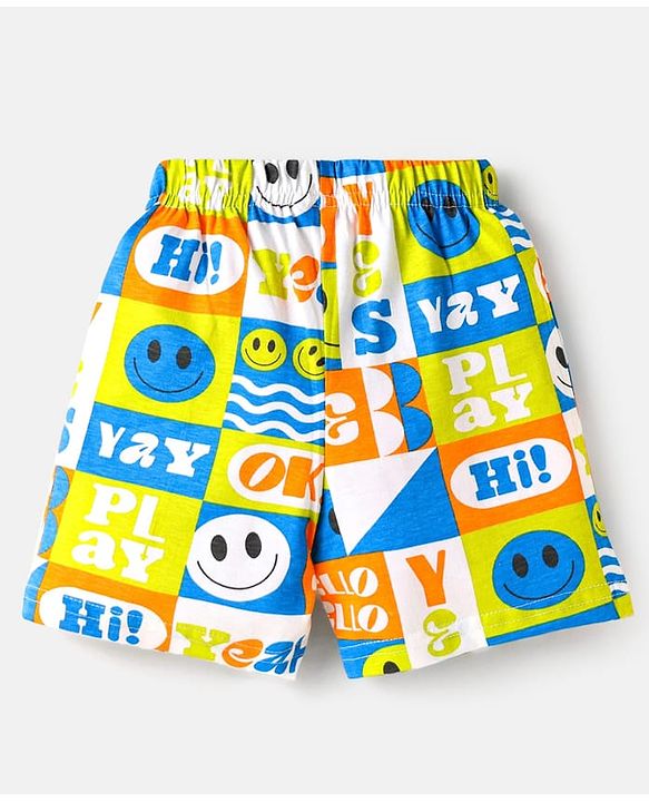 Babyhug Cotton Knit Mid Thigh Shorts with Text Print Pack of 3 - Coral White & Blue