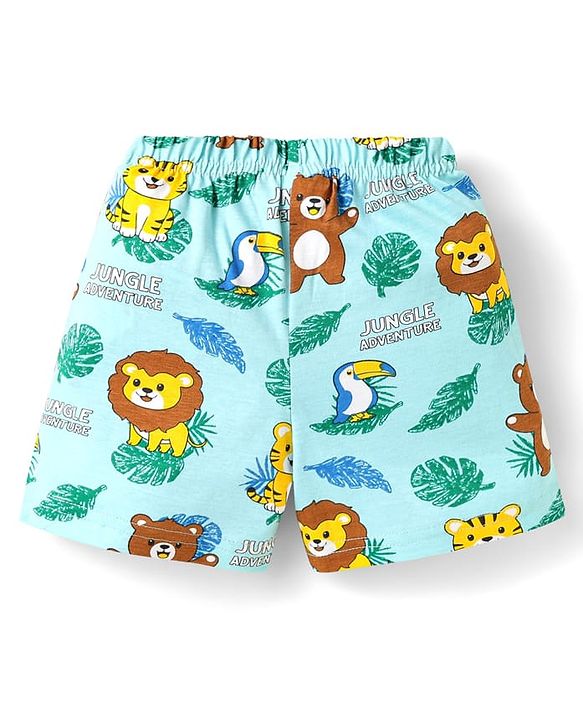 Babyhug Cotton Knit Mid Thigh Shorts with Jungle Theme Print Pack of 3 - Light Blue Yellow & Blue