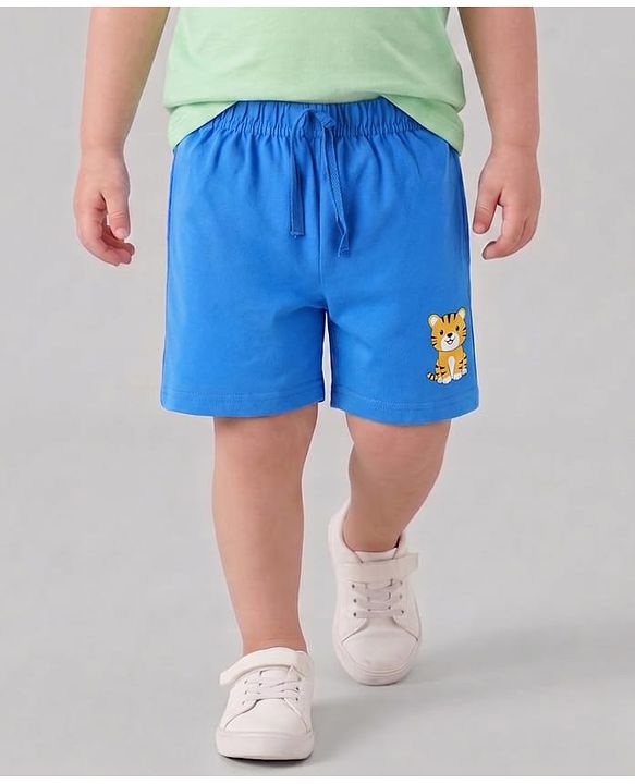 Babyhug Cotton Knit Mid Thigh Shorts with Jungle Theme Print Pack of 3 - Light Blue Yellow & Blue