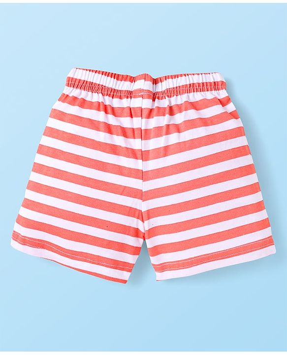 Babyhug Single Jersey Knit Mid Thigh Shorts with Stripes & Animal Print Pack Of 3 - Navy Blue & Red