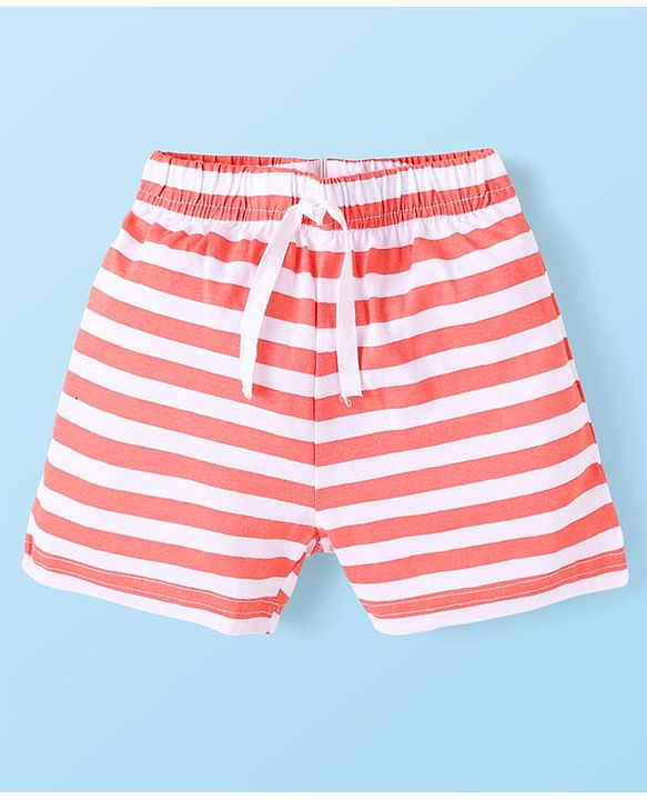 Babyhug Single Jersey Knit Mid Thigh Shorts with Stripes & Animal Print Pack Of 3 - Navy Blue & Red