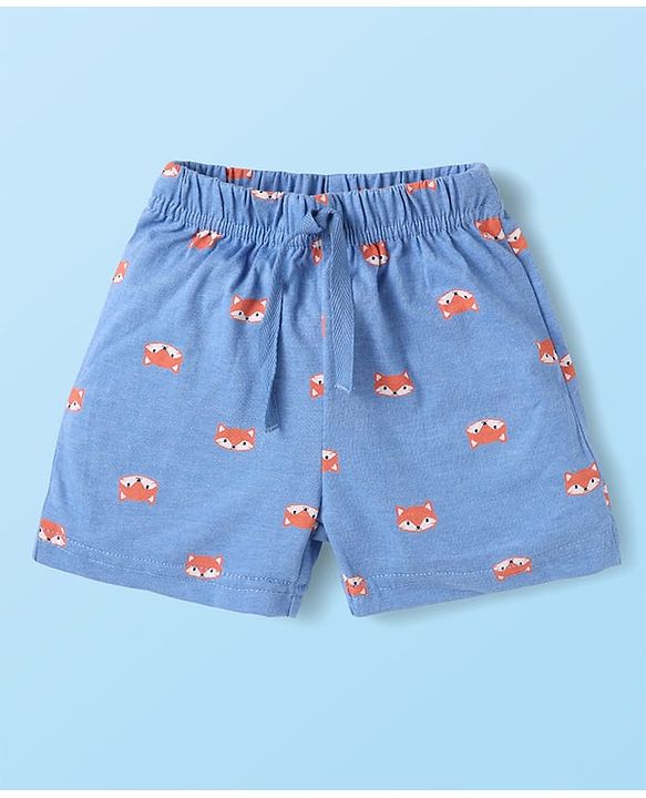 Babyhug Single Jersey Knit Mid Thigh Shorts with Stripes & Animal Print Pack Of 3 - Navy Blue & Red