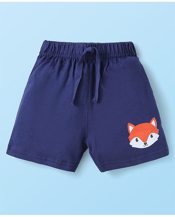 Babyhug Single Jersey Knit Mid Thigh Shorts with Stripes & Animal Print Pack Of 3 - Navy Blue & Red