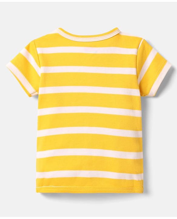 Babyhug 100% Cotton Antibacterial Half Sleeves Front Open Vest With Stripes & Animal Print Pack Of 3 - Yellow & Navy Blue