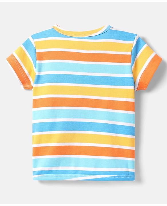Babyhug 100% Cotton Antibacterial Front Open Half Sleeves Animal Printed & Striped jhablas Pack Of 3 - Navy Blue Yellow & Light Blue