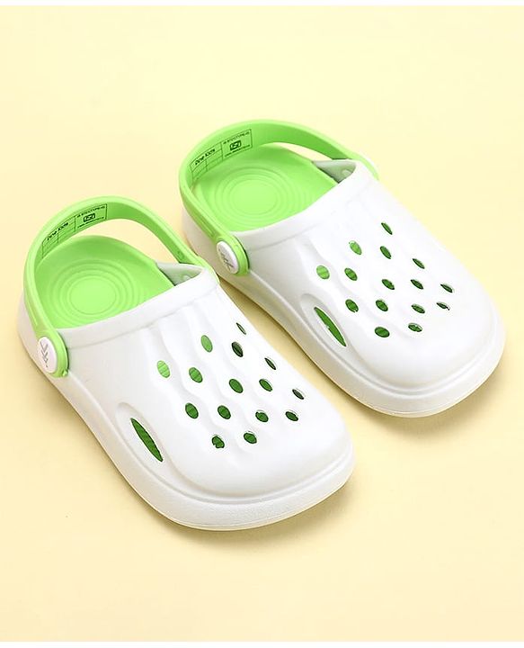 Pine Kids Clogs with Back Strap - White & Green