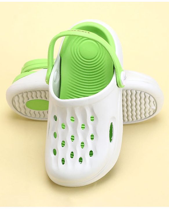 Pine Kids Clogs with Back Strap - White & Green