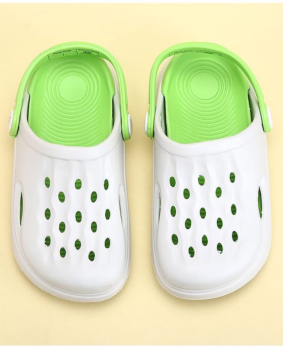 Pine Kids Clogs with Back Strap - White & Green
