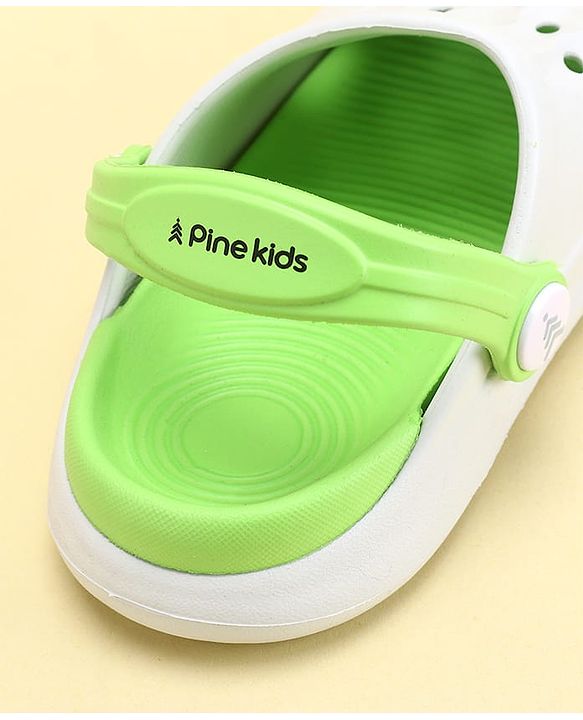 Pine Kids Clogs with Back Strap - White & Green