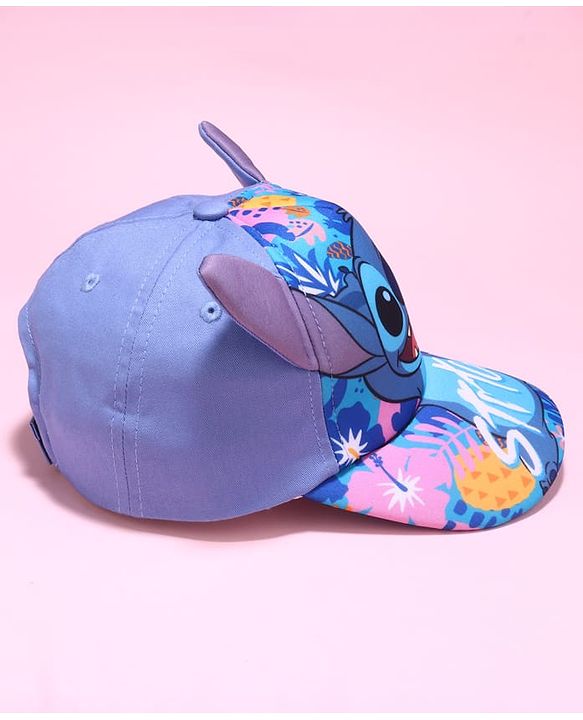 Babyhug Disney Cotton Blend Knit Baseball Cap With Stitch Print Blue - Diameter 50 cm