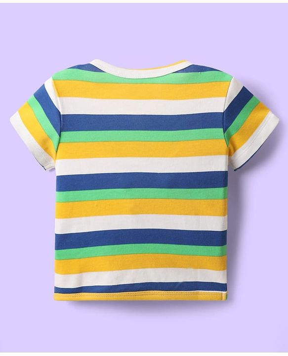 Babyhug 100% Cotton Antibacterial Half Sleeves Front Open jhabla With Stripes & Animal Print Pack Of 3 - Navy Blue & White