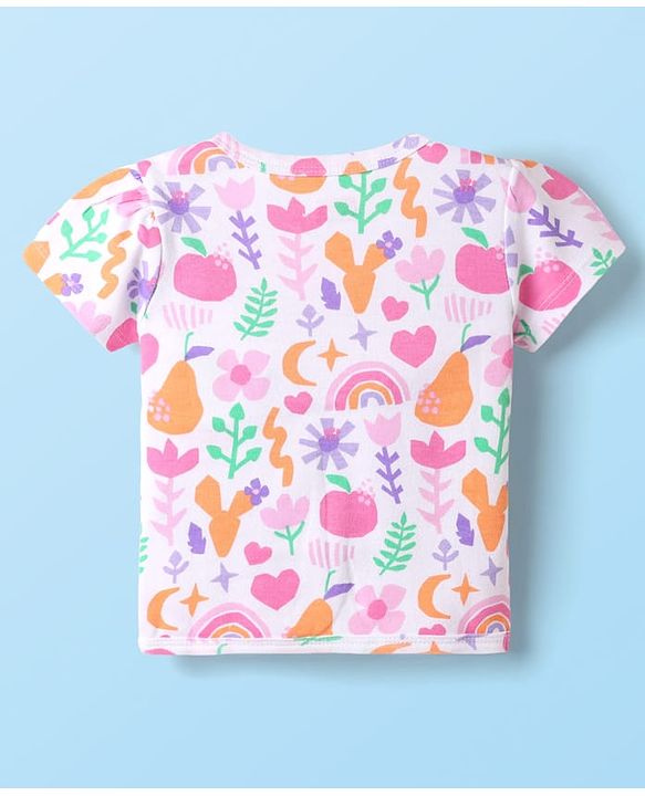 Babyhug 100% Cotton Interlock Knit Half Sleeves Front Open jhabla with Floral & Heart Print Pack of 3 - Orange Pink & White