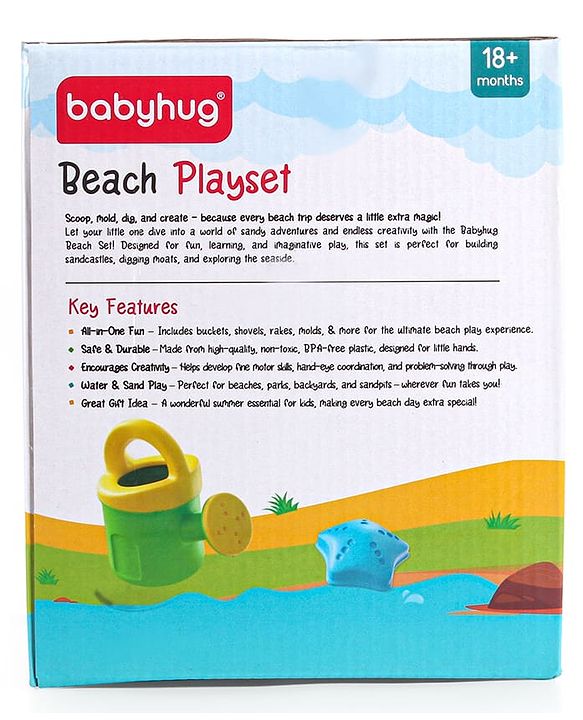 Babyhug 10 PCs Beach Play Set with Buckets, Shovels & Moulds for Kids & Toddlers, Outdoor Play | Bath Toy | BPA-Free | Imagination & Creativity | Shape & Color Recognition| Red |BIS Certified