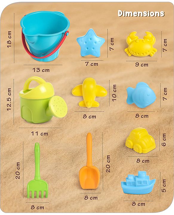 Babyhug 10 PCs Beach Play Set with Buckets, Shovels & Moulds for Kids & Toddlers, Outdoor Play | Bath Toy | BPA-Free | Imagination & Creativity | Shape & Color Recognition| Red |BIS Certified