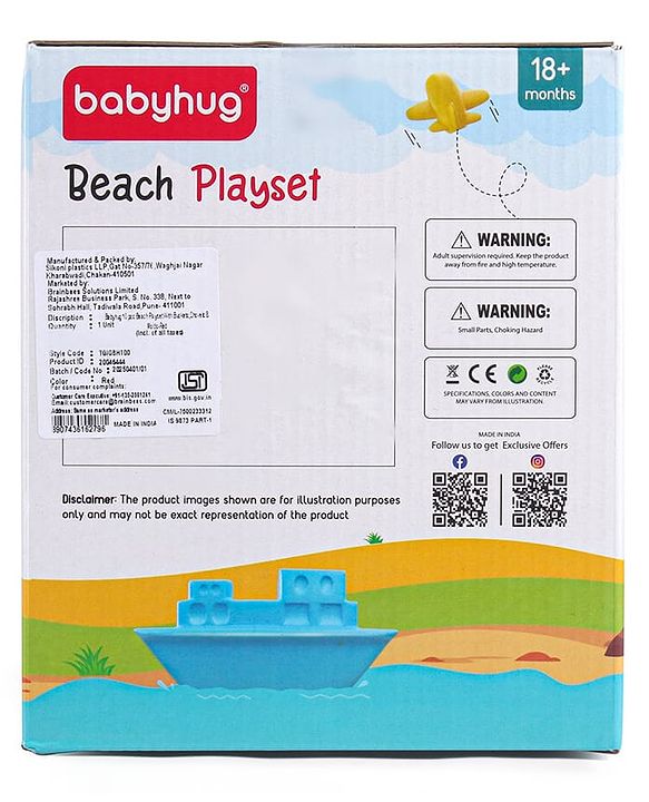 Babyhug 10 PCs Beach Play Set with Buckets, Shovels & Moulds for Kids & Toddlers, Outdoor Play | Bath Toy | BPA-Free | Imagination & Creativity | Shape & Color Recognition| Red |BIS Certified