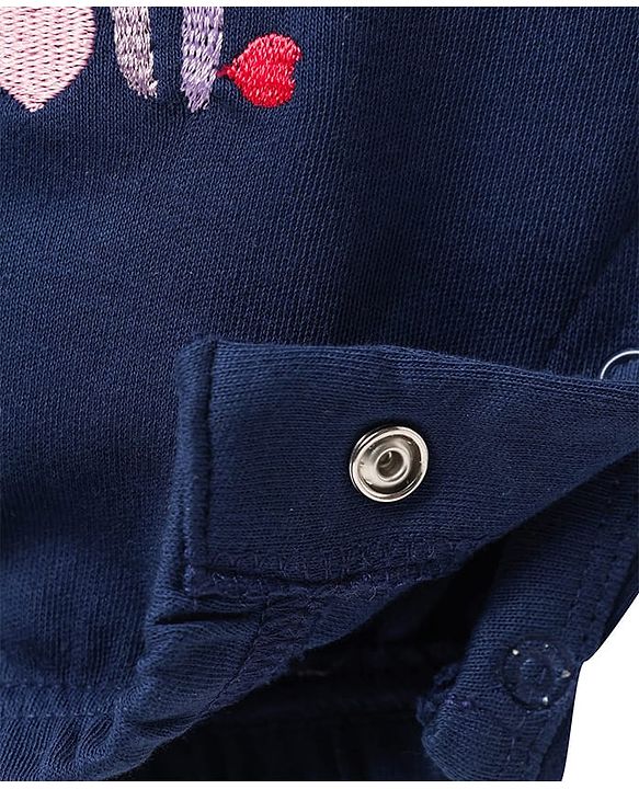 Babyhug Single Jersey Knit Polka Dot Printed Dungaree Style Romper with Half Sleeves Inner Tee - Pink & Navy Blue
