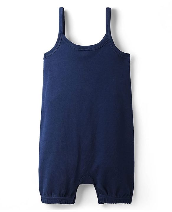 Babyhug Single Jersey Knit Polka Dot Printed Dungaree Style Romper with Half Sleeves Inner Tee - Pink & Navy Blue