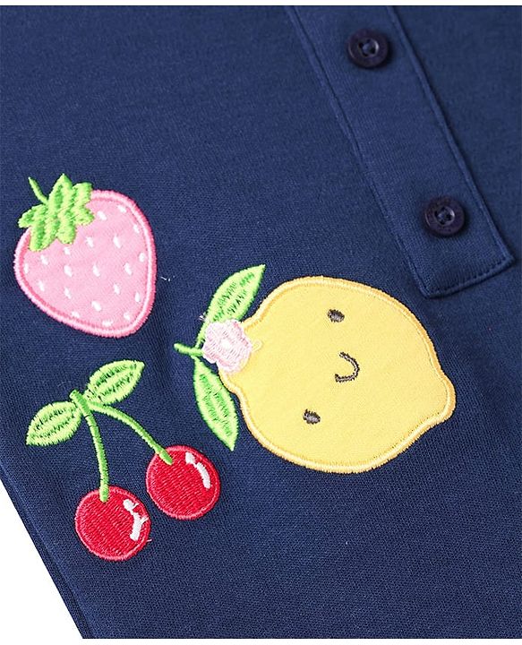 Babyhug Single Jersey Knit Polka Dot Printed Dungaree Style Romper with Half Sleeves Inner Tee - Pink & Navy Blue
