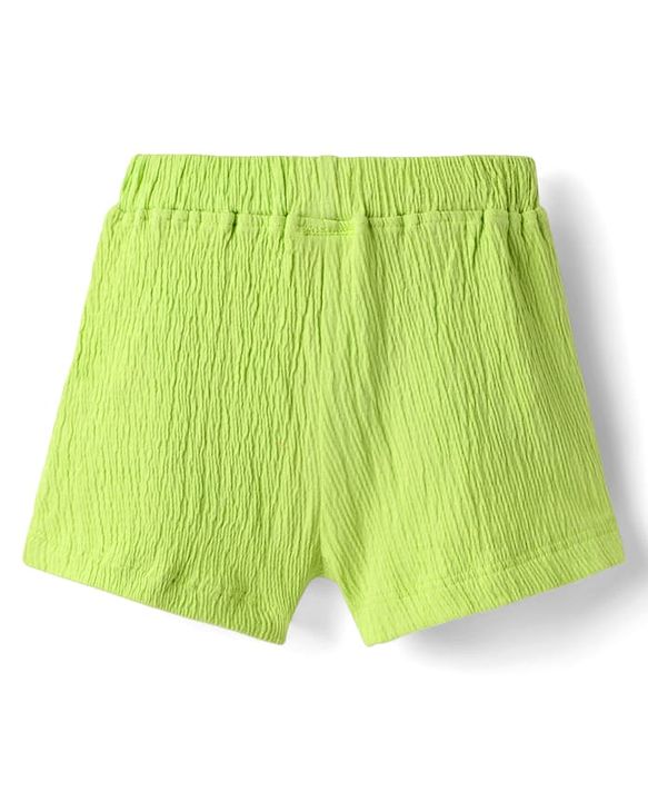 Babyhug Single Jersey Knit Sleeveless Solid Color Top & Shorts Set with Bow Applique & Strawberry Patch - Light Green